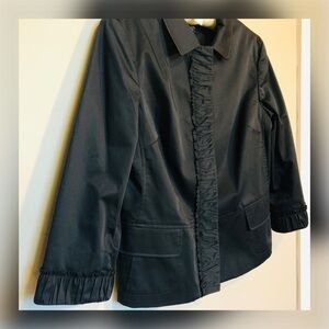 TALBOTS Snap Front Ruffle Cotton Jacket in Black
